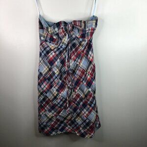 Ann Taylor Loft Red and Blue Lined Dress